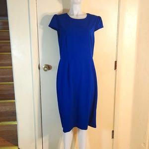 Betsey Johnson Cap Sleeve Sheath Midi Dress, Size 14, Blue-Lined-Stretch